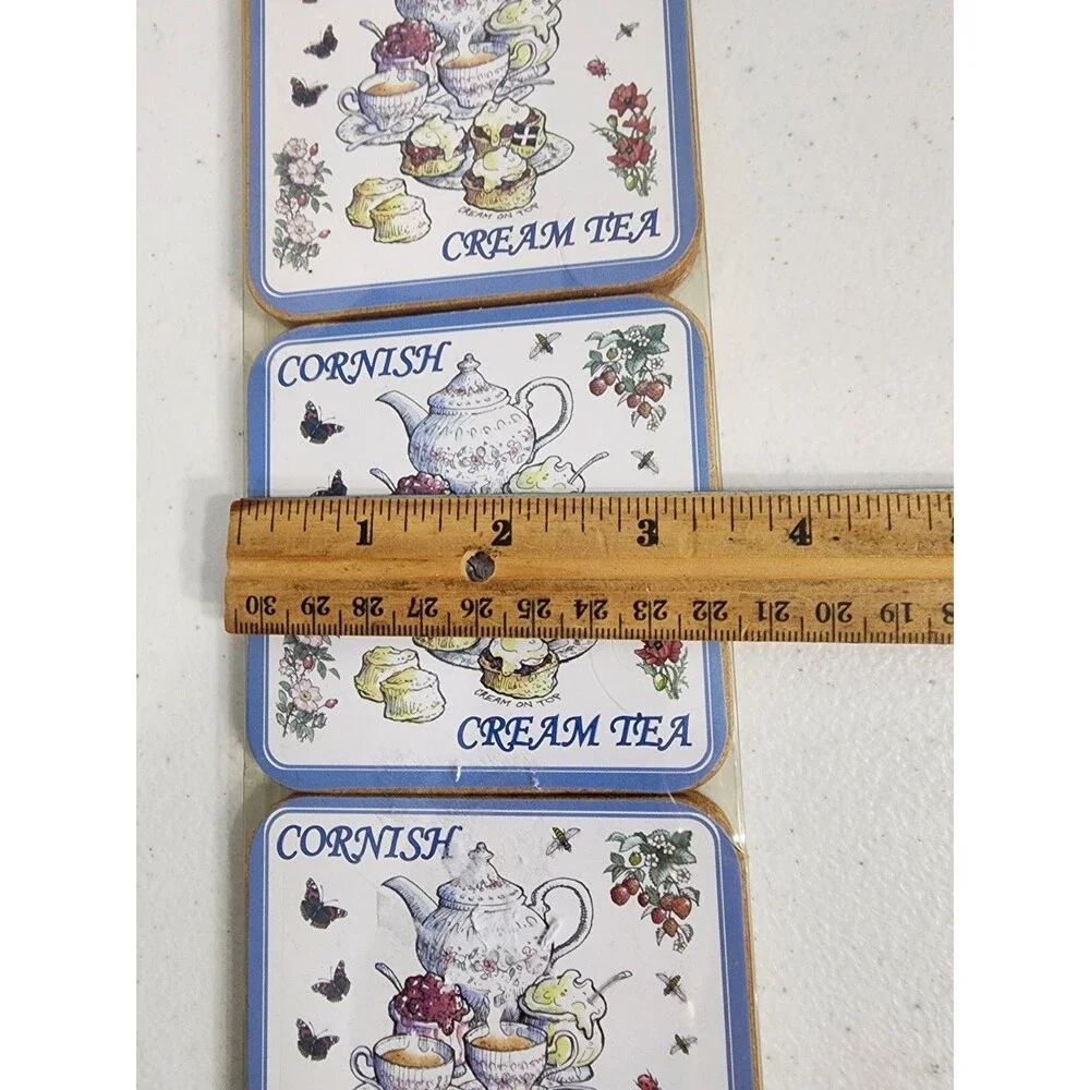 6 Cornish Cream Tea Coasters Tea Set With Desserts Cork Back